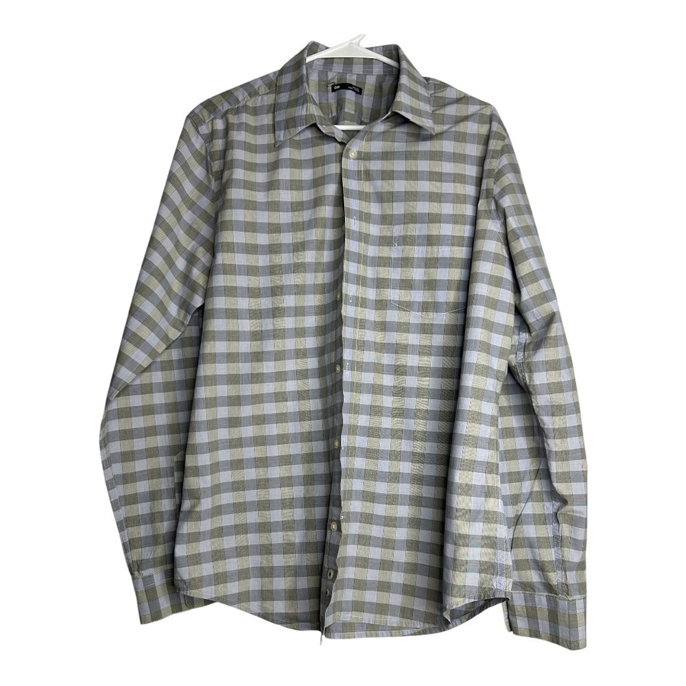 GAP Men's Blue and Gray Plaid Shirt